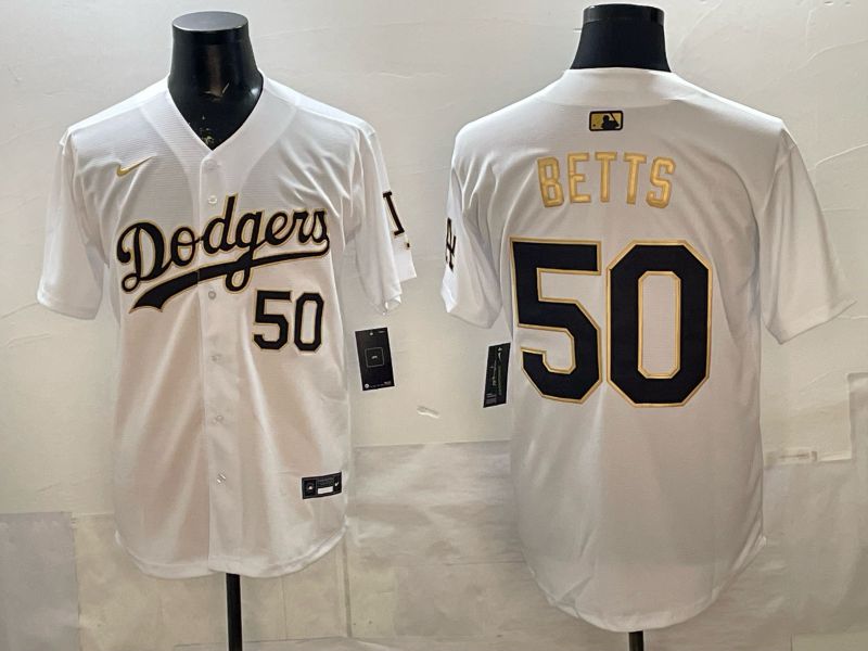 Men Nike 2026 Los Angeles Dodgers #50 Betts White Gold Game MLB Jersey 12116->los angeles dodgers->MLB Jersey